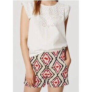 ANN TAYLOR LOFT RIVIERA Casual Damask Jacquard Pink Orange Linen  Shorts Sz 8